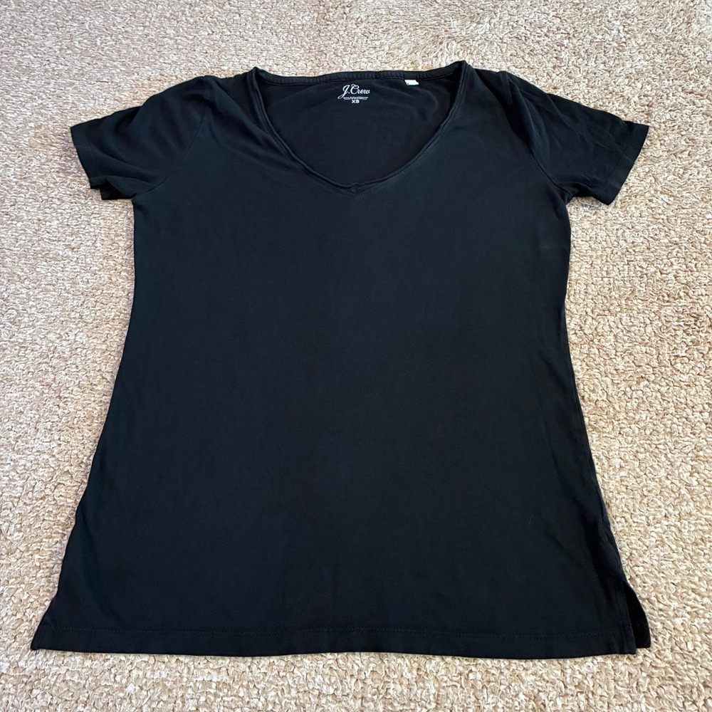J.Crew Supima Cotton V-Neck Tee Black Short Sleeve Women's XS Basic